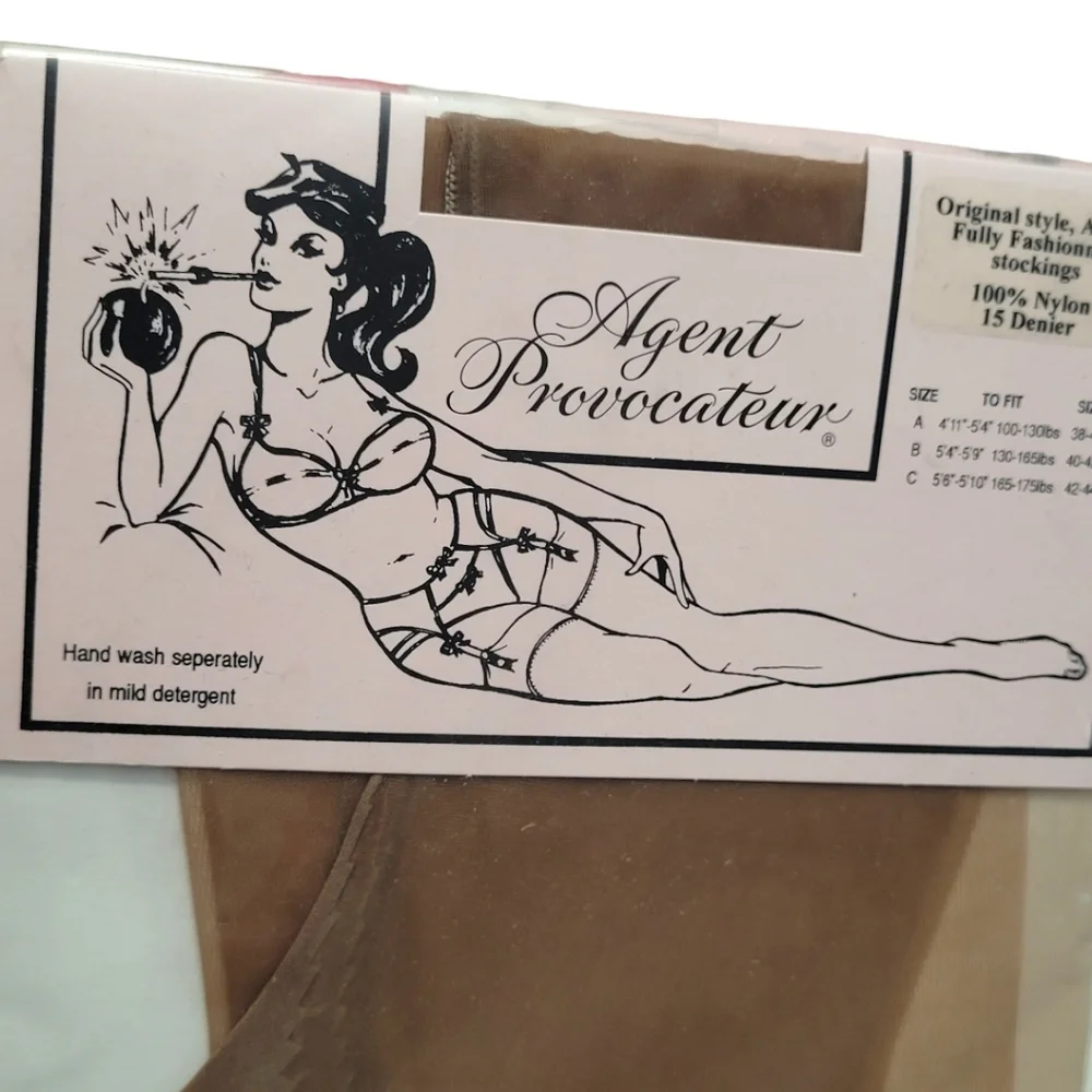 Vintage Agent Provocateur Champagne Back Seam Stockings Size B 15 Denier NWT